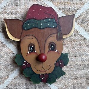 Vintage Wooden Rudolph Musical Wall Hanging